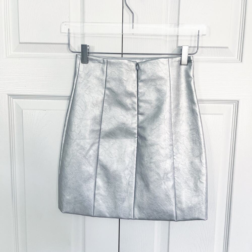 Ronny Kobo Rena Silver Metallic High-Waist Mini Skirt - Picture 4 of 6